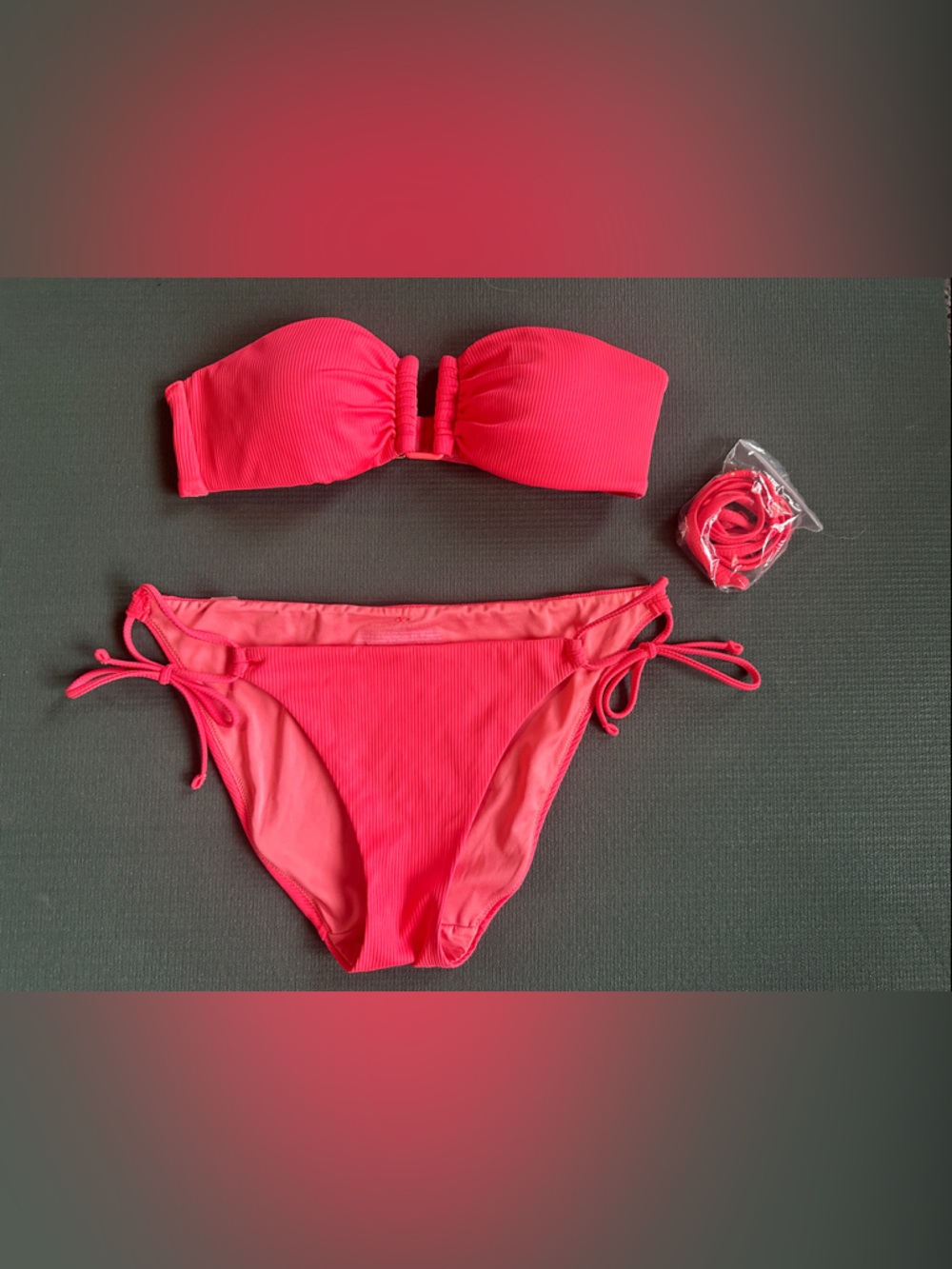 Hot Pink Ribbed Two-Piece Bikini Set